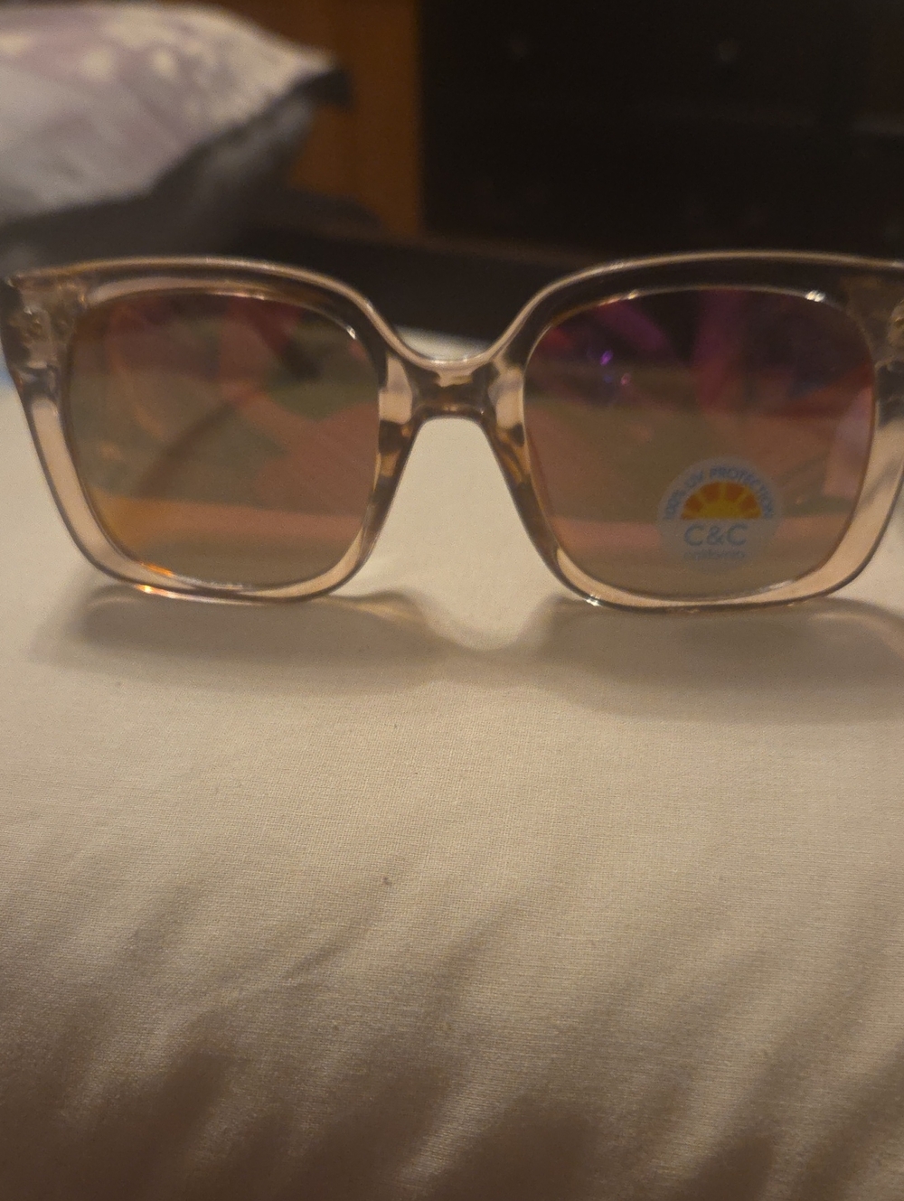 9C&C California Clear Pink Square Sunglasses(52)